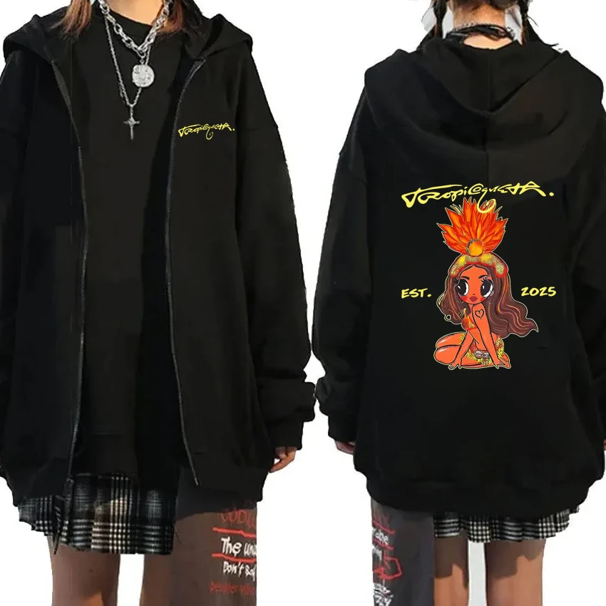 

Fashion Karol G Tropicoqueta 2025 New Album printed Hoodie Men women harajuku Trend Zipper Sweatshirt Unisex Fleece Coat Jacket