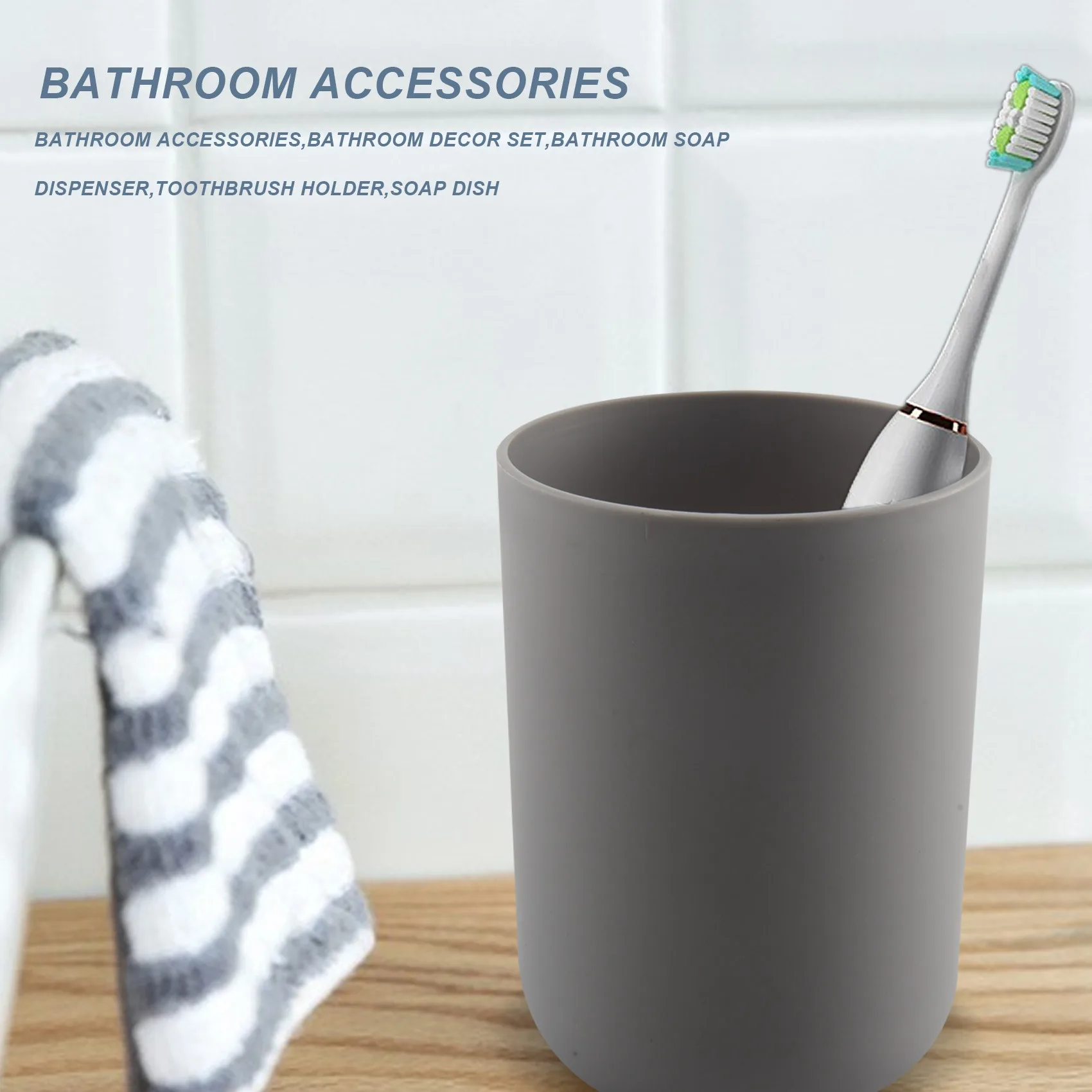 ABSE-4 Pcs Plastic Bathroom Accessory Set,Bath Toilet Brush Accessories Set With Toothbrush Holder,Toothbrush Cup