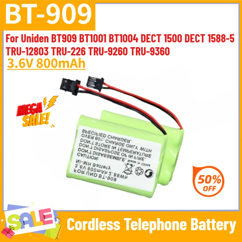BT-909 Battery 3.6V 800mAh for Uniden BT909 BT1001 BT1004 TRU-12803 TRU-226 TRU-9260 TRU-9360 Cordless Telephone