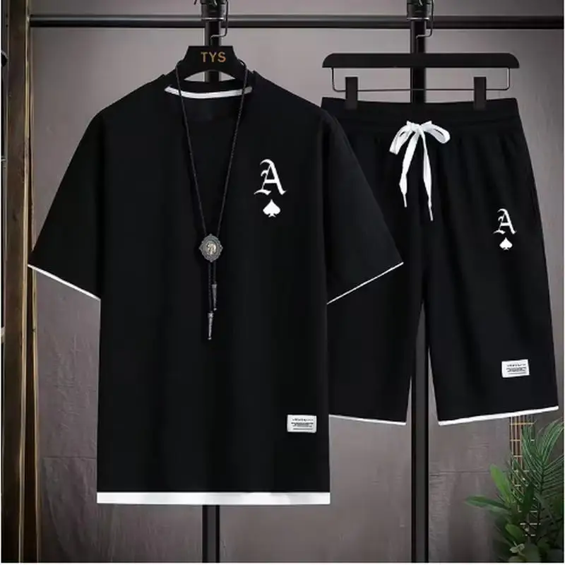 

Summer New Men's Large Size Leisure Fashion Loose Daily Outdoor Sports Beach Comfortable Quick-Drying T-shirt and Shorts Set