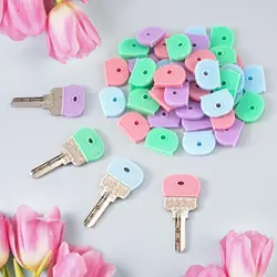 2/5Pcs Colored Key Caps PVC Soft Key Cover Elastic Key Identification Protector Organizer Hollow Silencer Key Topper Accessories