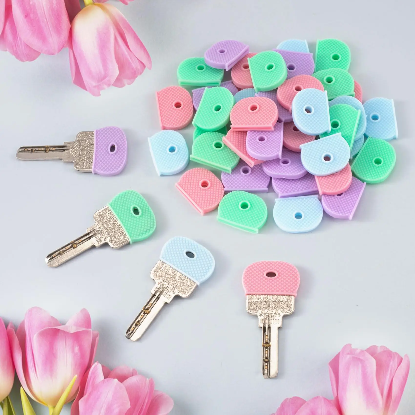 2/5Pcs Colored Key Caps PVC Soft Key Cover Elastic Key Identification Protector Organizer Hollow Silencer Key Topper Accessories