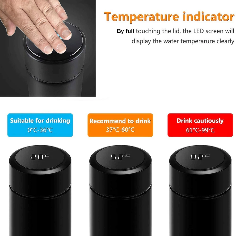 Tea Infuser Thermoses Water Bottle Portable Travel Mug with Smart LCD Touch Screen Keep Hot Or Cold