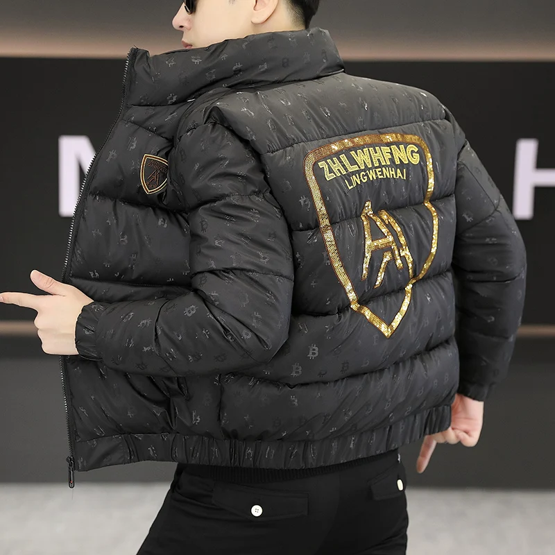 

Men's Winter Thickened Casual down Cotton Jacket Fashionable Warm Coat Standard Fit Zipper Closure Long Sleeve Polyester Fabric
