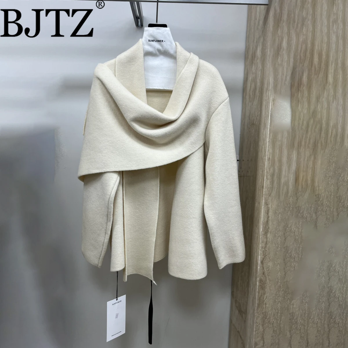 

BJTZ 2025 New Women Double Faced Cashmere Coat Scarf Collar Belted Open Front Vintage Luxury Autumn Winter Premium