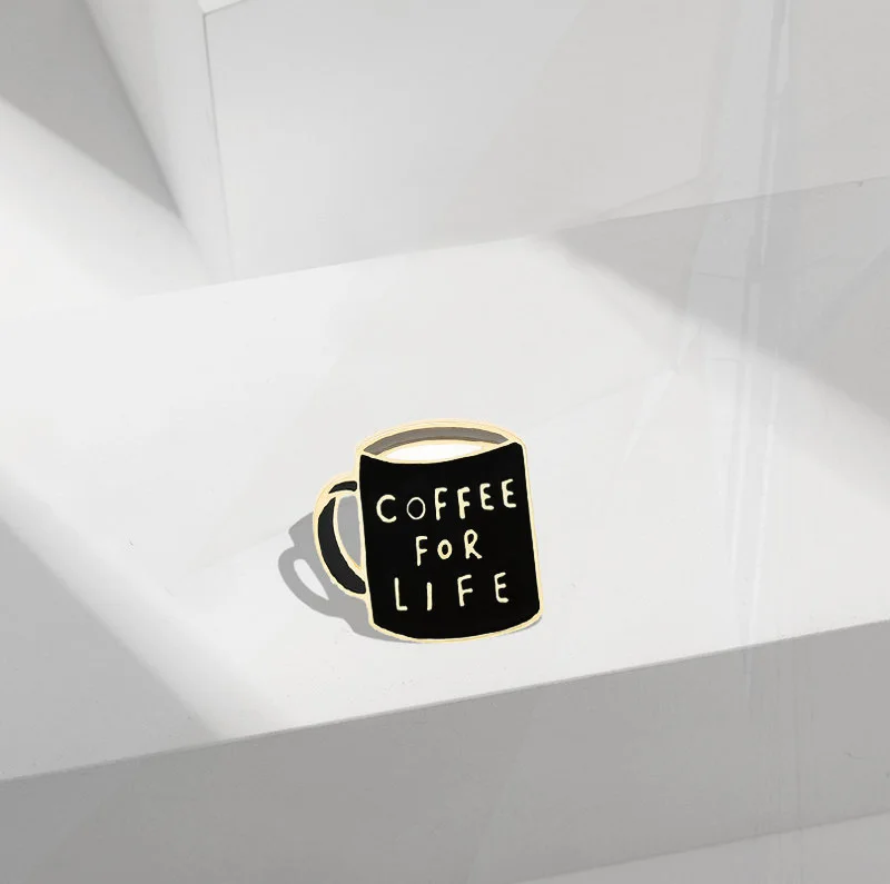 Pin Bag Clothes Lapel Pins Badge Coffee Cafe Jewelry Gift for Friends Coffee First Life Enamel Pins Black Coffee Mug Banner