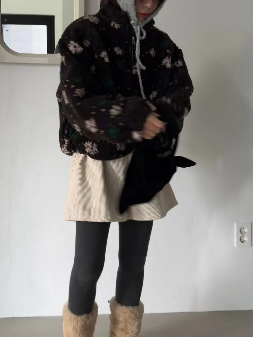 Chic Winter Thiened ort Lamm Pelzmantel frauen Floral Gemusterte Vielseitige Warme Oberbekleidung Koreanische Sle Lose Fit Damen Jaet