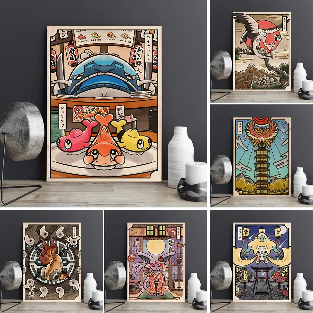 

Anime Retro Style Pokemon Snorlax poster Wall Painting Cartoon Charizard Room Decorative Canvas Painting Collection Kid Gifts