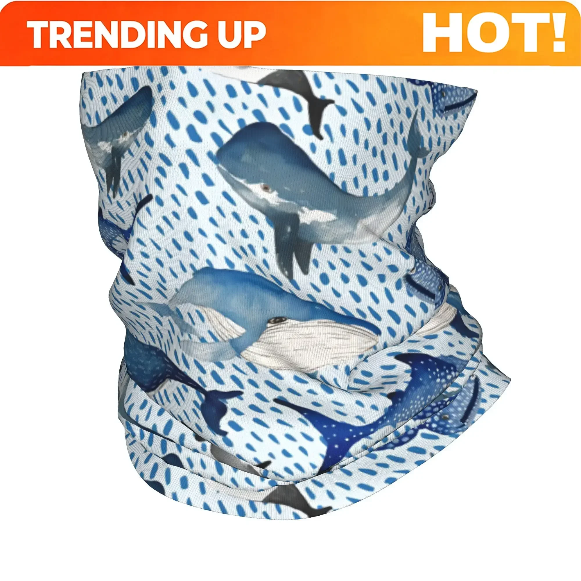 Custom Custom Blue Watercolour Shark Winter Headband Neck Warmer Men Ski Camping Tube Scarf Monochrome Ocean Animal