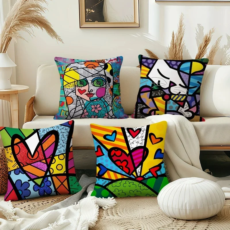 Linen Pillowcase with Cat Print, Nordic Style, Double-Sided, Organic, for Sofa, Bed, Office Decoration, Gift