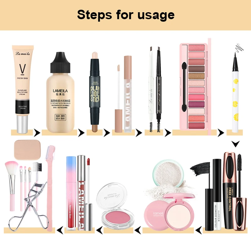 LAMEILA 19pcs Set Makeup Set BB cream Eye Shadow  Mascara Eyeliner Lipstick Eyebrow pencil Blush Concealer Makeup Tools