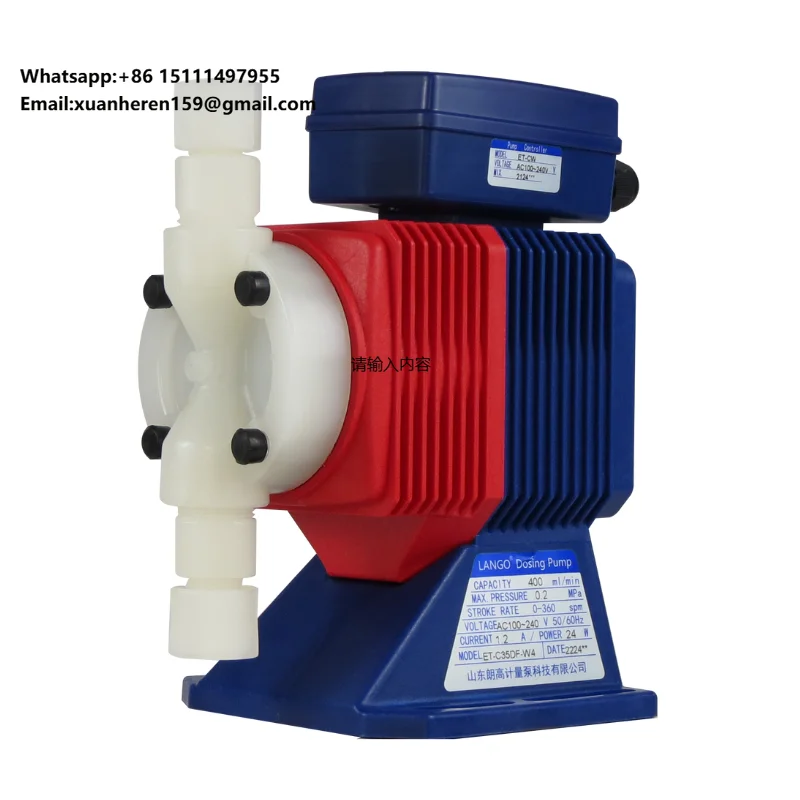 

ET-C35DF Промышленный электромагнитный химический дозирующий насос с регулируемым ходом и частотой расхода, диафрагма из ПТФЭ, 2 бара, 24 л/ч