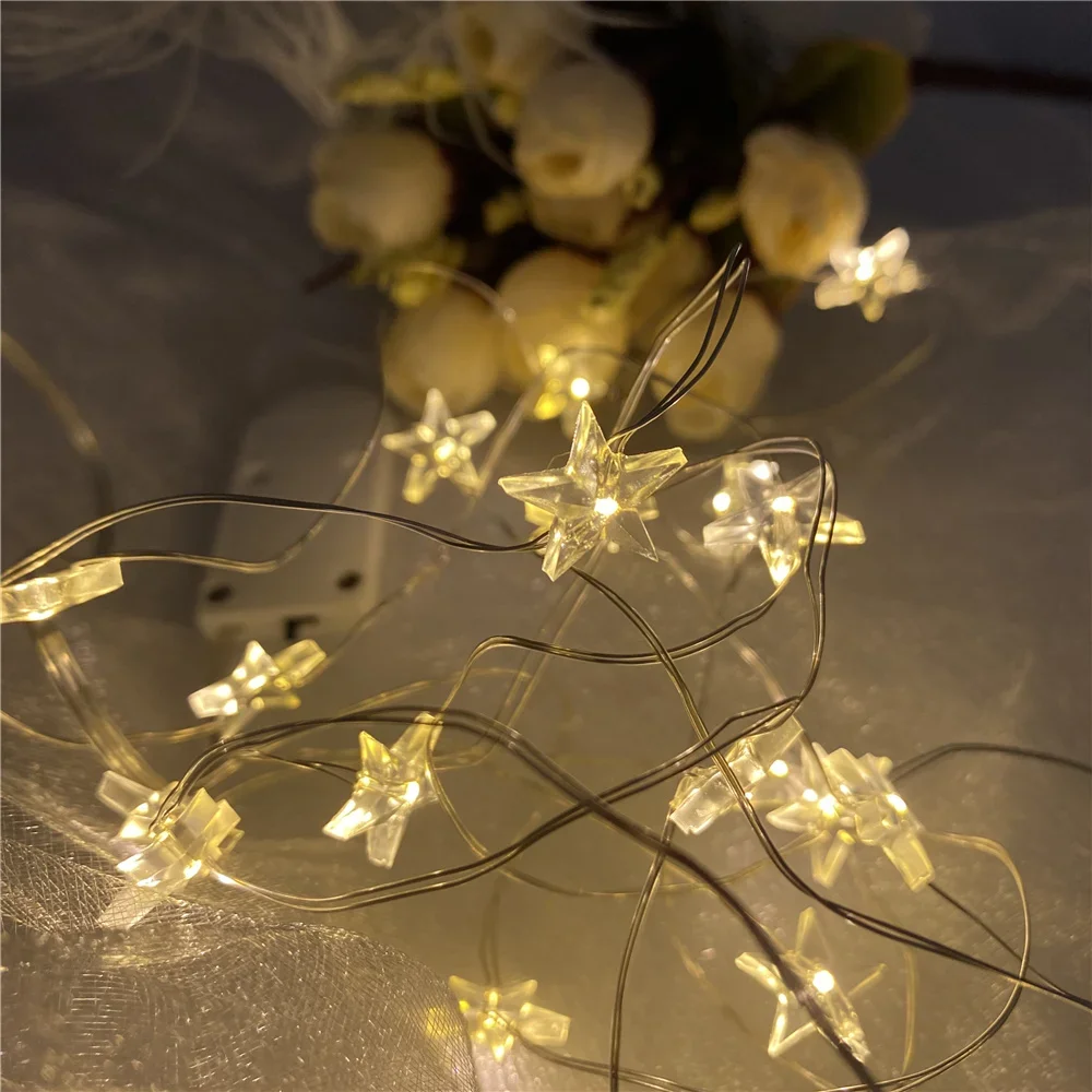 4M Star Fairy Lights CR2032 Battery Operated String Lights Silver Wire Bedroom Decoration Wedding Party Gift DIY Ornament LED