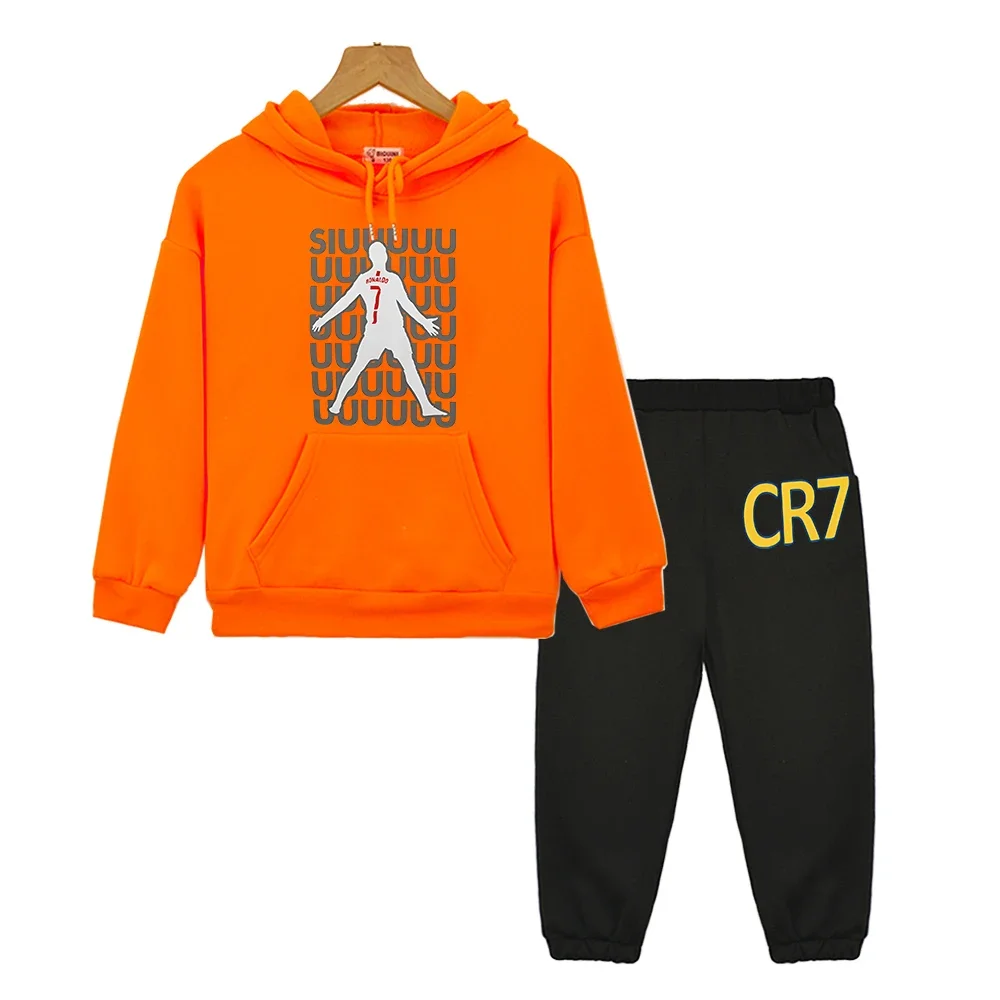 

boy girl Hooded Sets Football Idol CR7 Print Anime hoodie sweatshirt Autum Fleece pullover kids boutique clothes Children suit