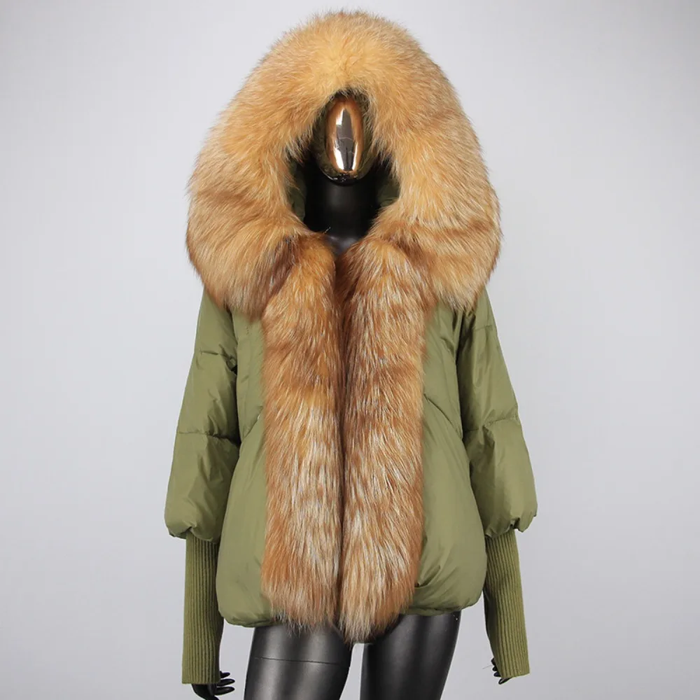 Down Jacket Women Warm Hooded Natural Thick Outerwear Winter Loose Oversize Duck Down Coat Streetwear Real Fox Fur Coat Woman