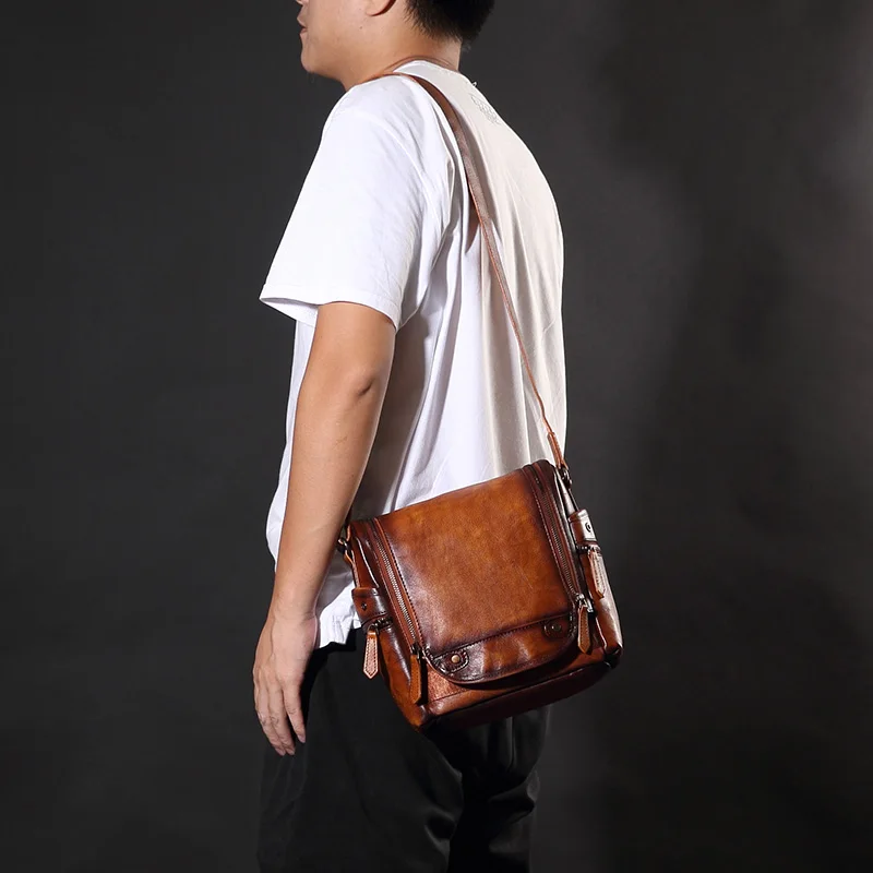 Leather Crossbody Bag Leather Men\'s Bag Shoulder Bag Fashion Casual Men Diagonal Small Messenger Bags Korean Soft Cotton Zipper