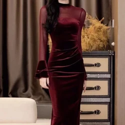 French Retro Temperament Socialite Style Waist Cinching and Slimming Dress Autumn New Fashion Long Sleeved and Hip Hugging Skirt