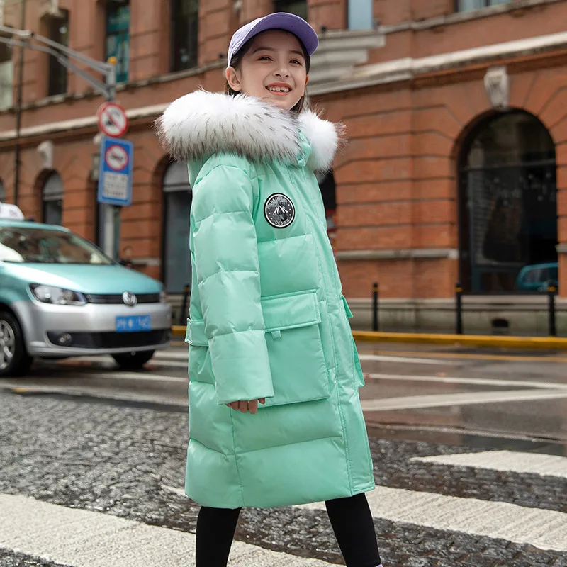 Children's down jacket girls long new children's clothing big children's thick coat white duck down Waterproof and windproof