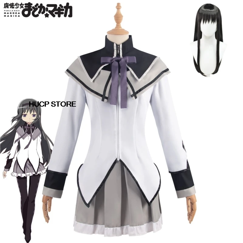 Anime Magical Girl Puella Magi Madoka Magica Homura Akemi Cosplay Costume Fighting Uniforms Wig Socks for Mahou Shoujo Comic Con