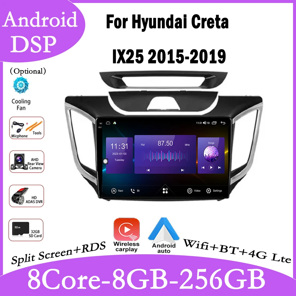 10.1 lnch Android 14 For Hyundai Creta IX25 2015-2019 Touch Screen Car Radio Multimidia Video Player GPS Navi