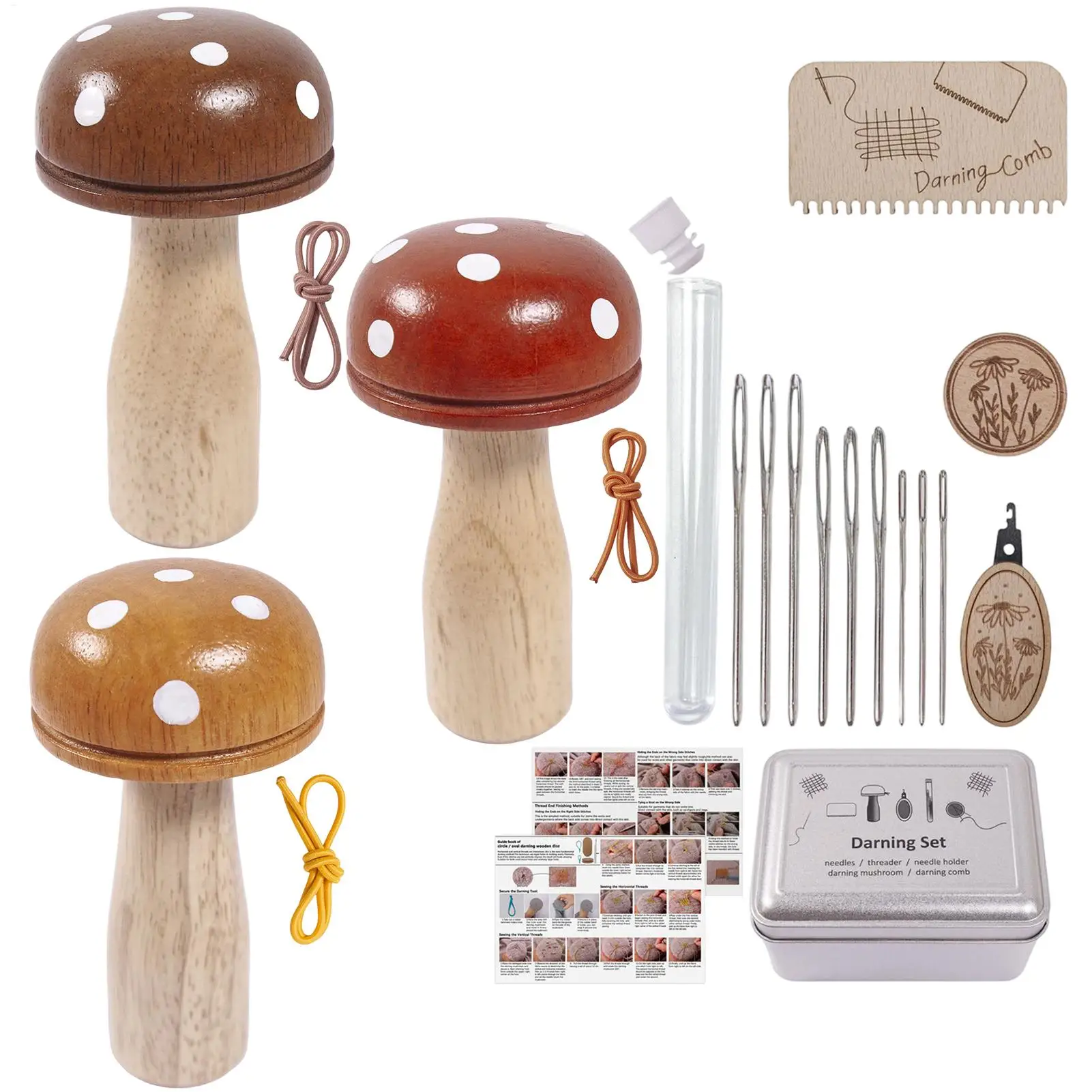 Stopfset mit Holzpilzrahmen, komplettes Bastelset, Sockenreparaturset, Reparaturwerkzeug für Stickerei, DIY-Bastelarbeiten, Kleidung und Stoffe