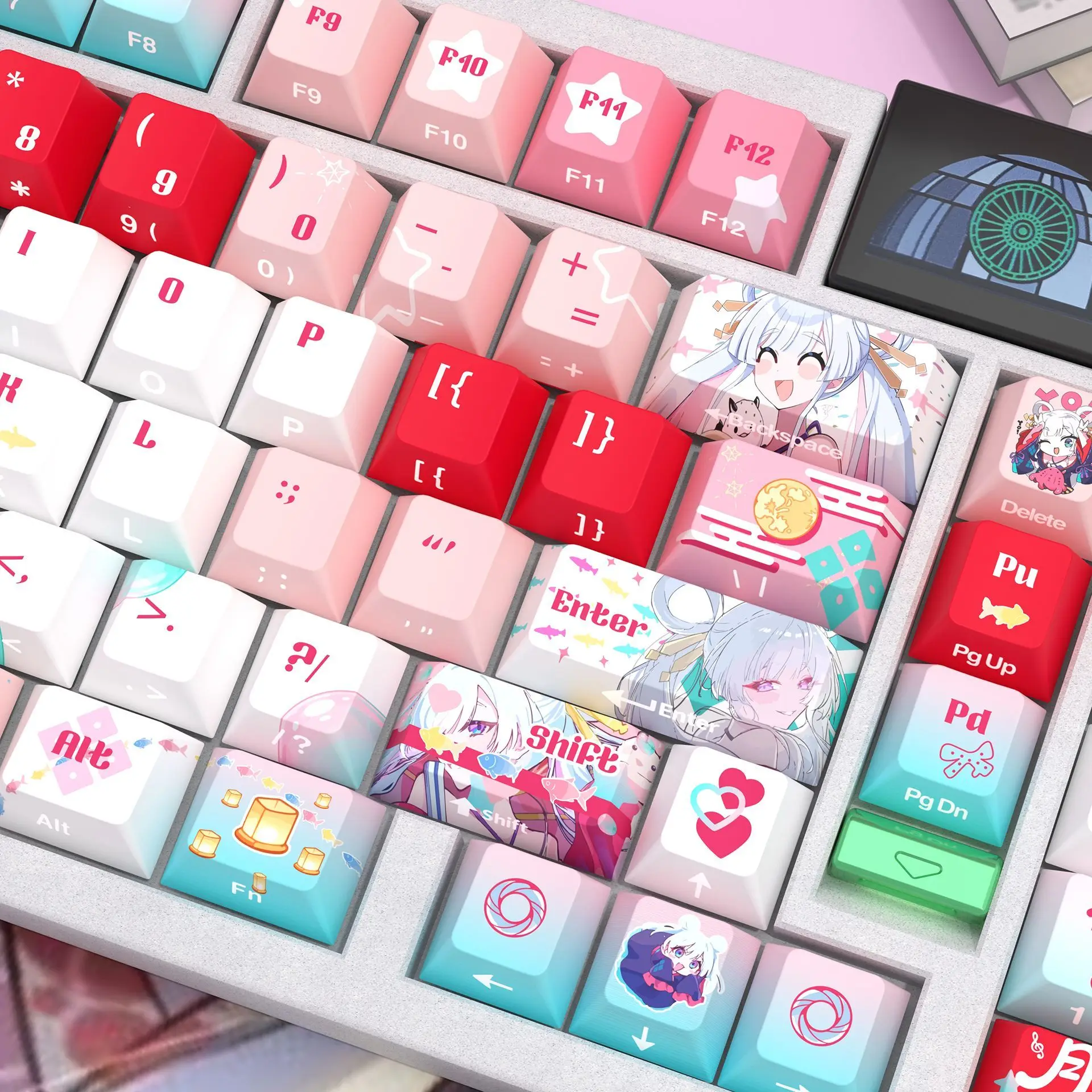 

120 Keys Translucent るなみ ヤチヨ Yachiyo Tsukim Keycaps PBT Dye-Sub Keycaps Anime Cartoon Key Caps for ANSI Made68 Mad68 Wooting60