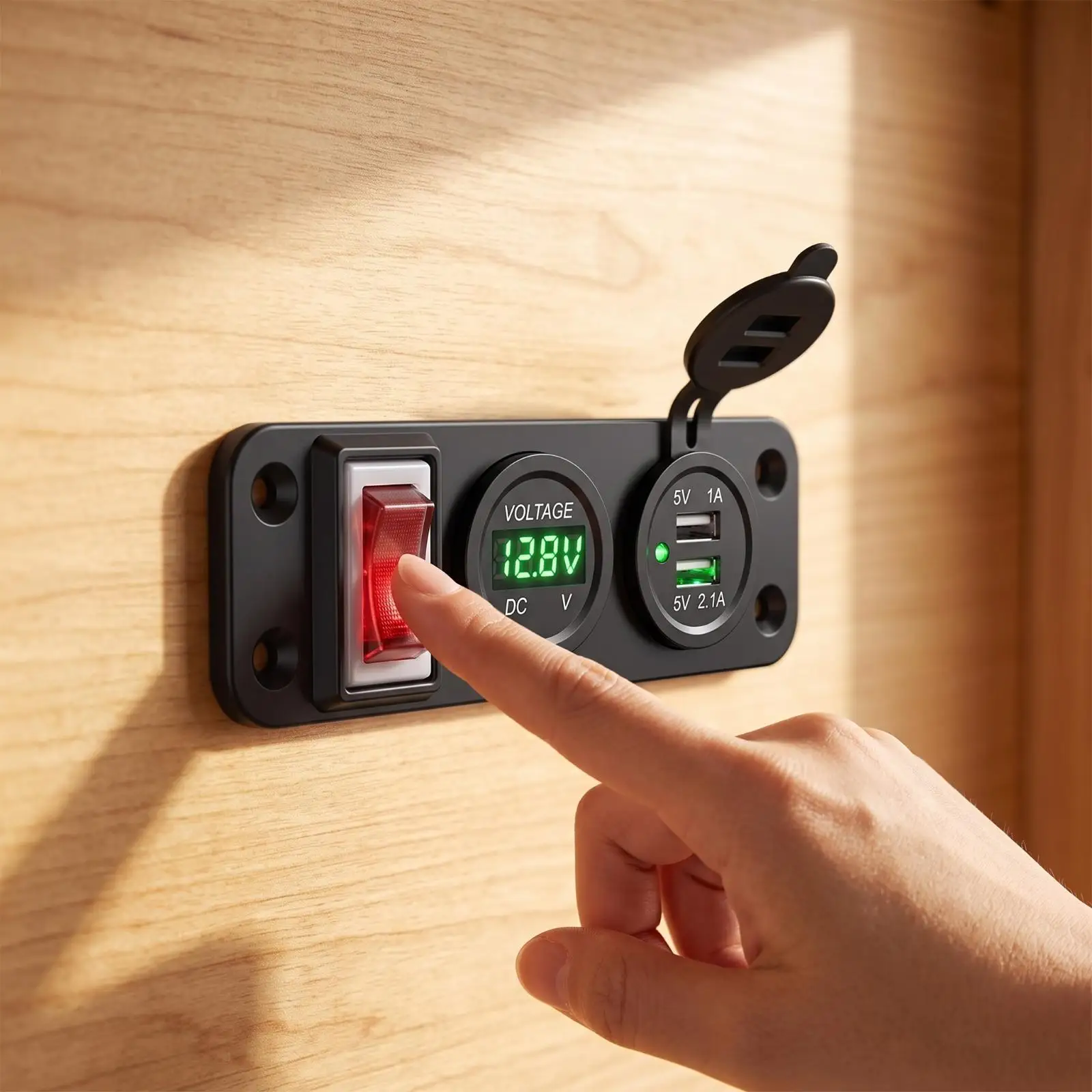 Car Switch Panel with USB 12V Switch Panel with Voltmeter Pre-Wired for Hobbyists