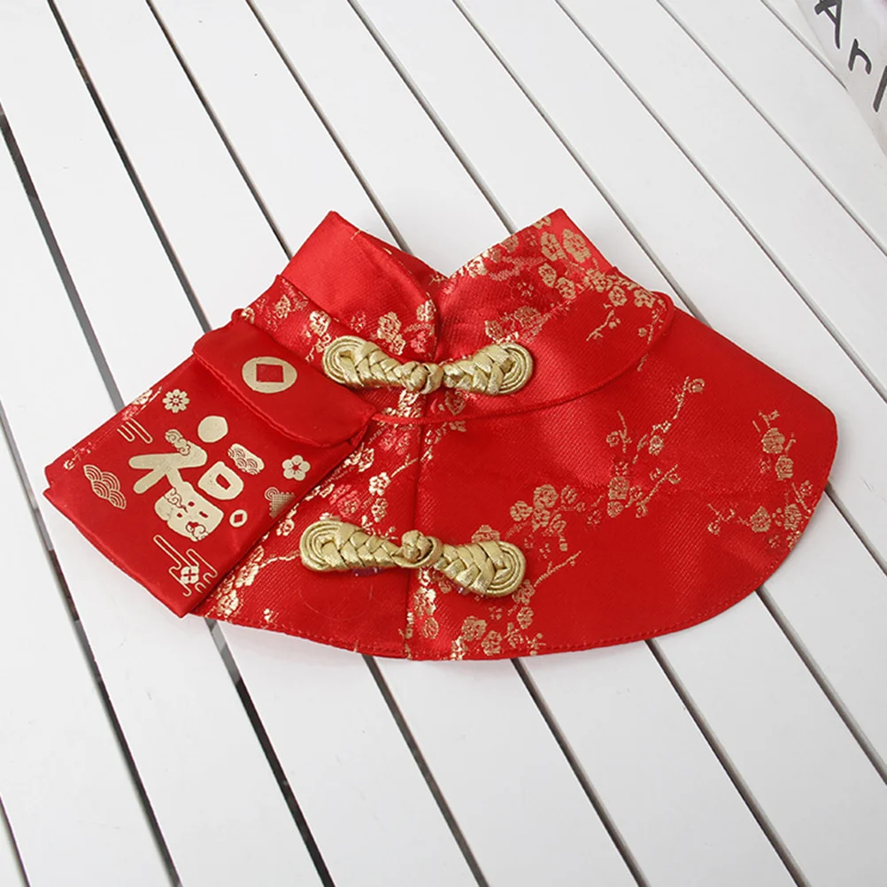 1Pcs New Year Pet Cat Chinese Style Coat Red Envelope Cloak Warm Stylish Autumn Winter Clothes S Chineses Style Cat Clothes