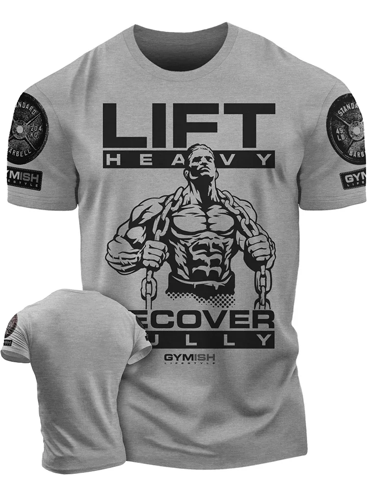 3D Printed Recover Fully Workout T-Shirt Funny Gym T-Shirt Men's Short Sleeves Muscle Man Tough Guy T-Shirt ﻿
