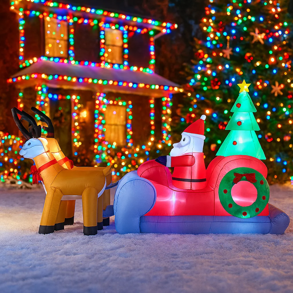 2.6M/8.5FT Opblaasbare Kerstman Rendier Slee Lichten LED Home Decoraties Speelgoed Yard Xmas Ornamenten Vakantie Decor levert