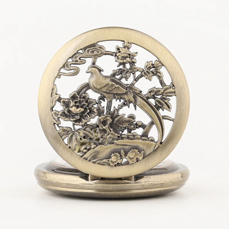 นกฟีนิกซ์ยืนอยู่บนหินกระเป๋านาฬิกาแบบย้อนให้นึกถึงสมัยก่อนสไตล์จีนพลิกนาฬิกากระเป๋าตรวจสอบได้แบบกลวง