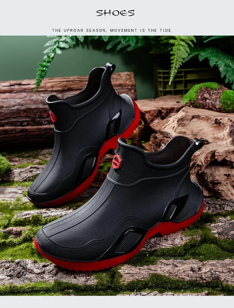 Unisex Kurze Regenstiefel Rutschfest Verstärktes PVC-Material Runde Zehenkappe Knöchelhoch Paarstiefel für Frühling und Sommer Wasserschuhe – Detail 34