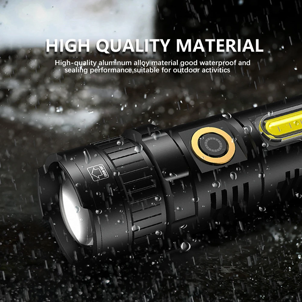 Powerful LED XHP70.2 Flashlight USB Rechargeable COB Torch Waterproof Zoom Lantern with Power Display Super Bright 26650 Light