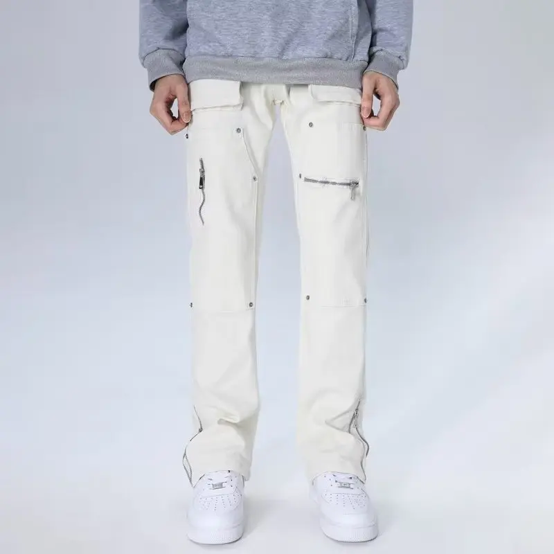 2026 Y2K Mode Weiße Baggy New Jeans Kpop Cargo-Hosen für Herren Kleidung Gerade Knöchelreißverschluss Damen Lange Hosen Ropa Hombre – Detail 6