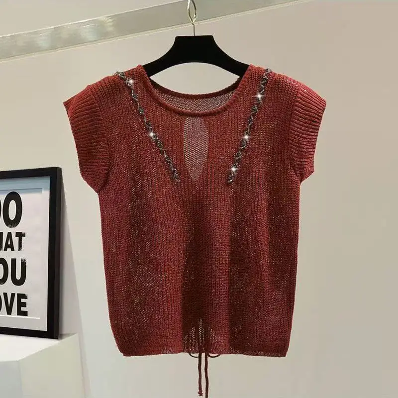 2025 Korea Knitted Vests Women Top O-neck Solid Tank Blusas Y2K Summer New Fashion Female Sleeveless Casual Thin Tops Z87
