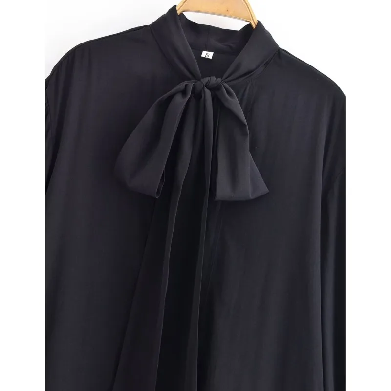 เสื้อเชิ้ตผู้หญิงทรงตรง แขนยาว ผ้าพลิ้ว พร้อมเชือกผูก รุ่น HipSeam สำหรับฤดูใบไม้ผลิและฤดูใบไม้ร่วง เสื้อผู้หญิงและเสื้อเบลาส์ สไตล์เก๋ไก๋