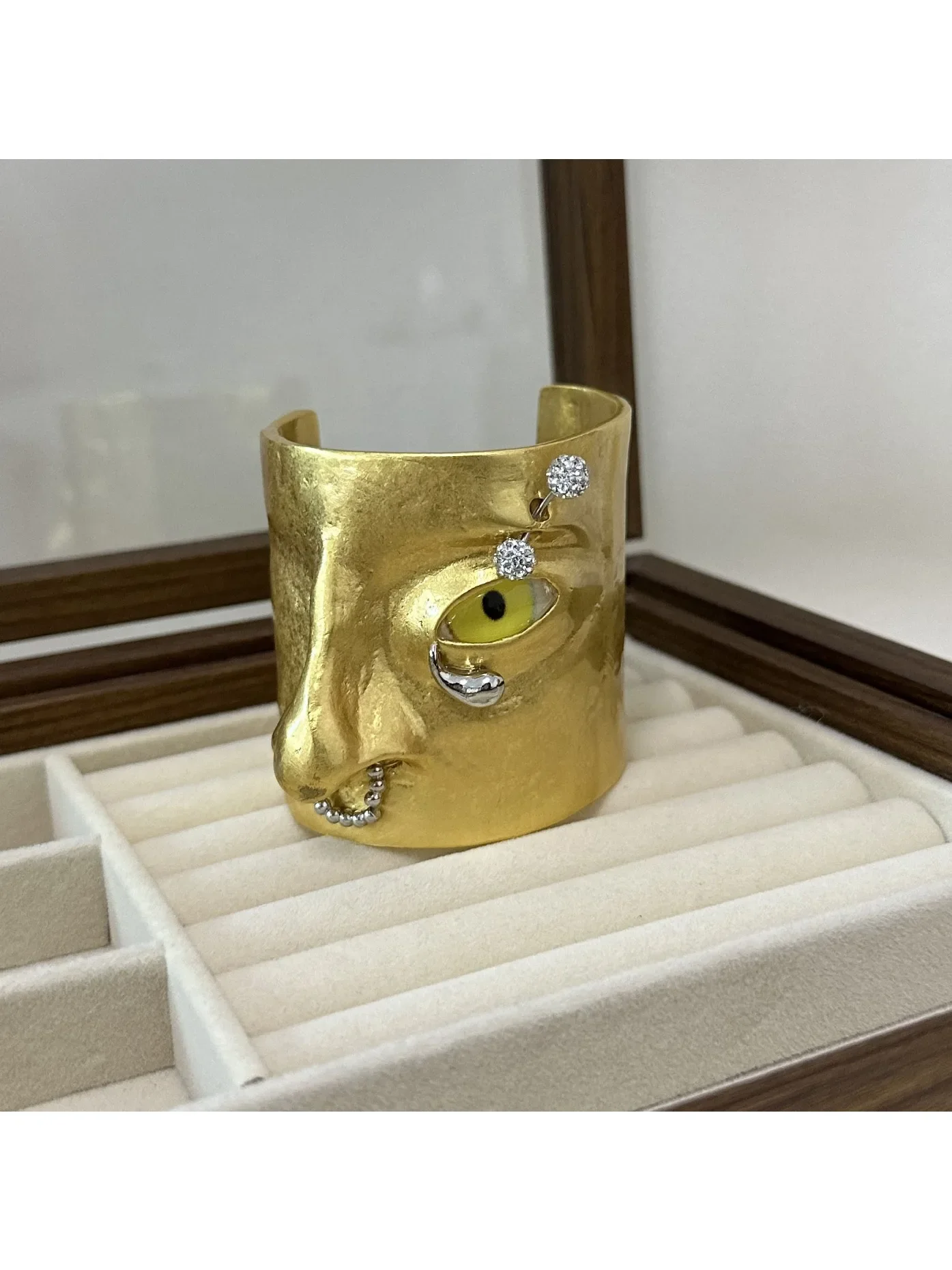 Trendy Crystal Tear Eye Wide Cuff