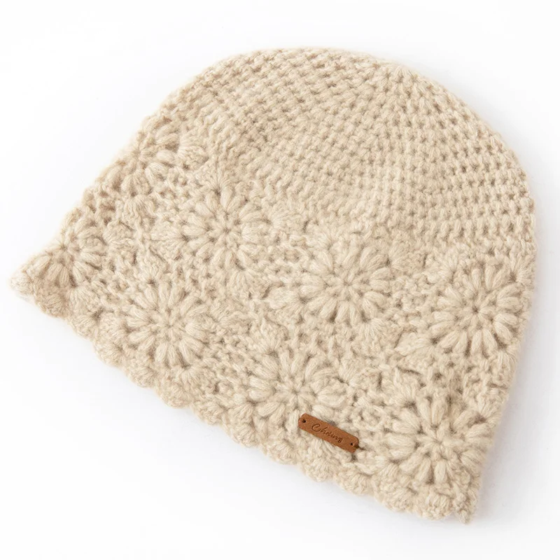 100% Australian pure cashmere women's hat, warm, versatile, knitted, hollow, soft, 2024 autumn and winter new style