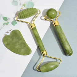 Gua Sha-Rodillo de Jade Natural para masaje facial, masajeador corporal de piedra Natural para cuello, cuidado de los ojos, herramientas de masaje para Spa, elevación de visera