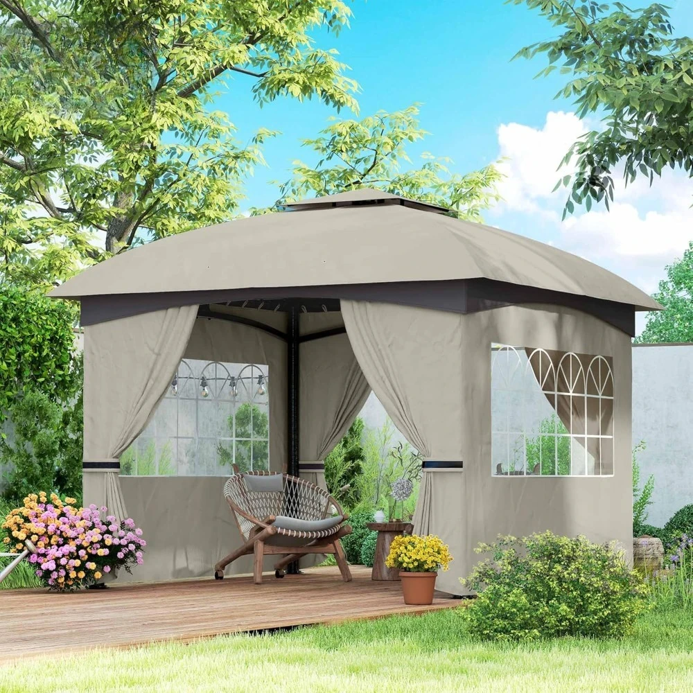 

11' x 11' Outdoor Gazebo, Arc Patio Gazebo Canopy Shelter, UV Protected, with Curtains, Church Windows, Customized