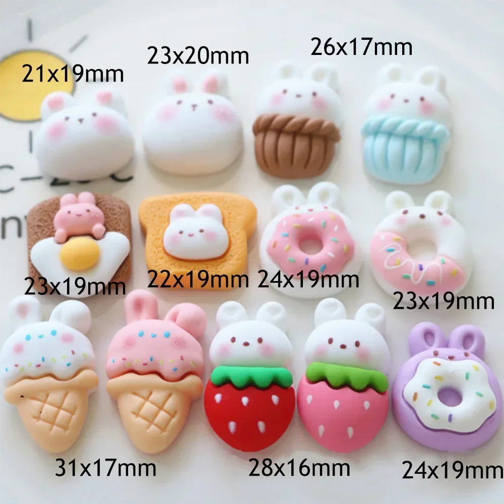 10PCS Kawaii Rabbit Donut Series Flat Back Resin Cabochons For Hairpin Scrapbooking DIY Jewelry Craft Decoration Accessories