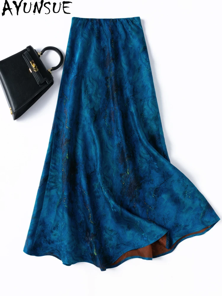 

AYUNSUE 100% Mulberry Silk Skirt Woman Elegant Long Skirts for Women Clothing High Quality Bodycon Mermaid Skirt Spring Summer