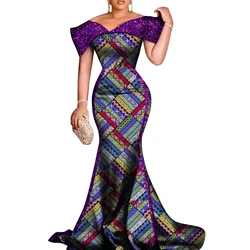 New Custom African Evening Dresses for Women Bazin Dashiki African Print Cotton ladies Mermaid Party Dress WY8681