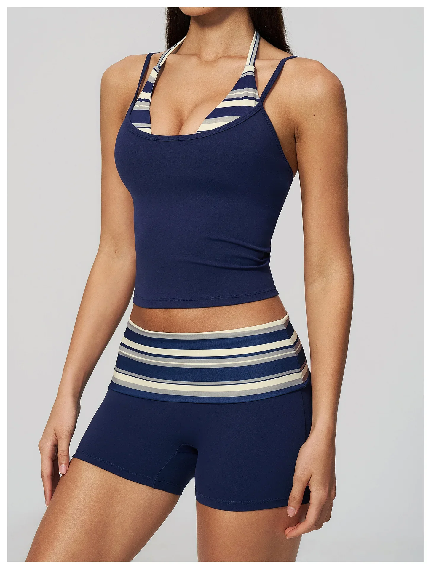 Polka Dot Yoga Tank Top Stoßfestes gestreiftes Fitness-BH Gym Workout Weste Atmungsaktives Sport-Top Neckholder Sportweste mit schönem Rücken – Detail 19