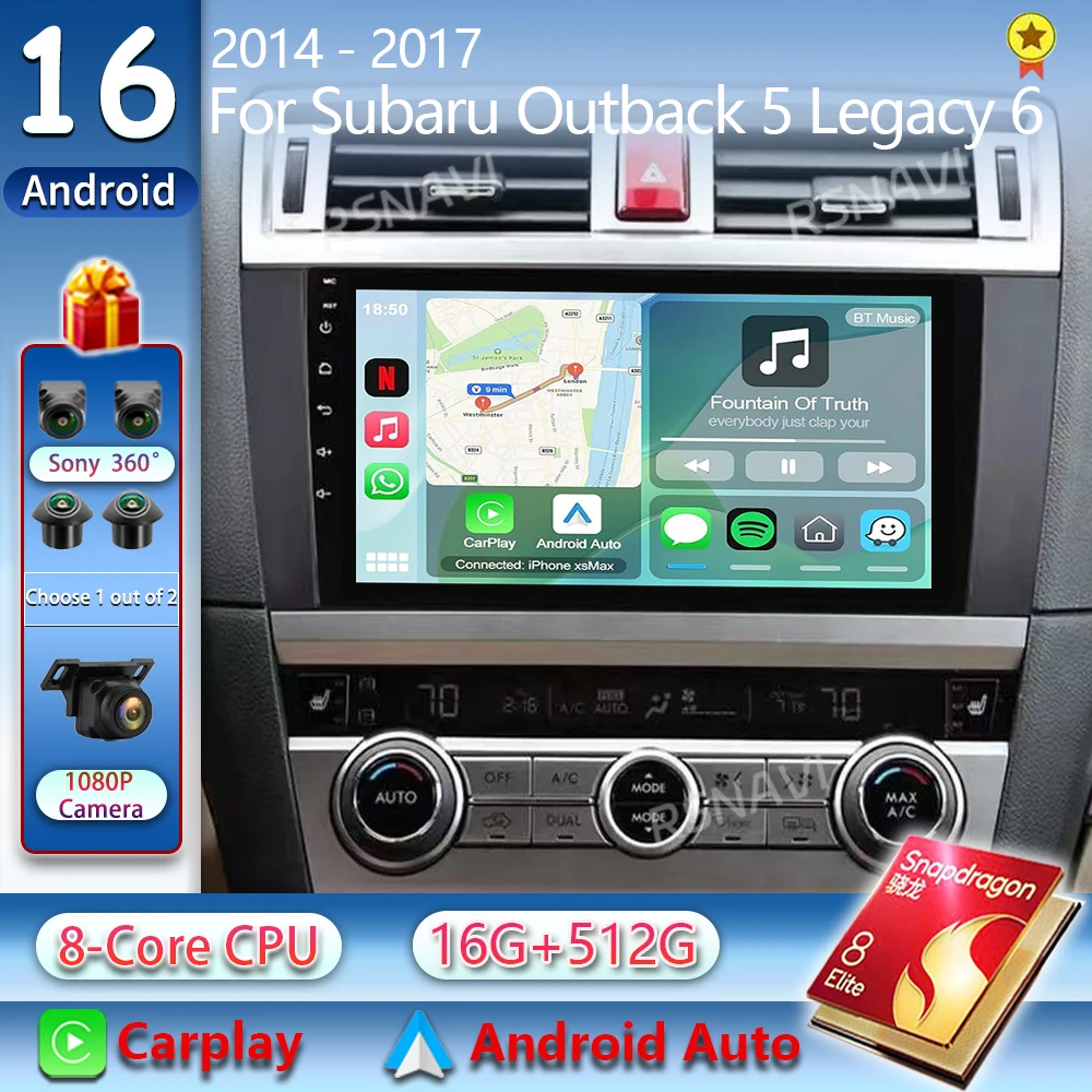 Android 16 For Subaru Outback 5 Legacy 6 2014 - 2017 2K QLED Car Radio Android Multimedia Video Player GPS 4G CarPlay Stereo