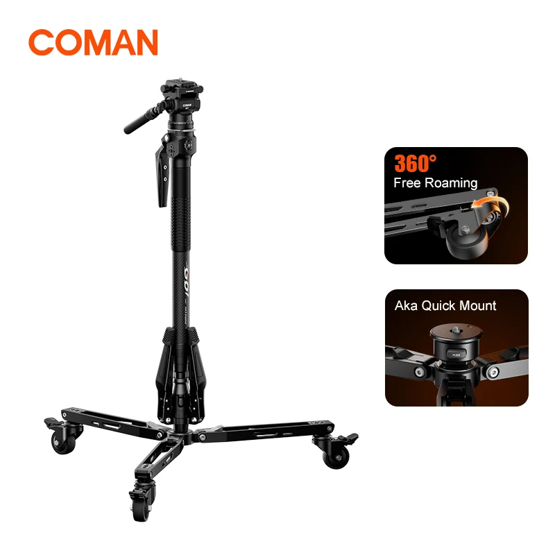 Image of COMAN M1 Mini V1 A32 Carbonfaser-Einbeinstativ Leichtes Reisestativ 4-teilig Ein-Klick-Hebemechanismus Fluid-Videokopf für DSLR-Kamera