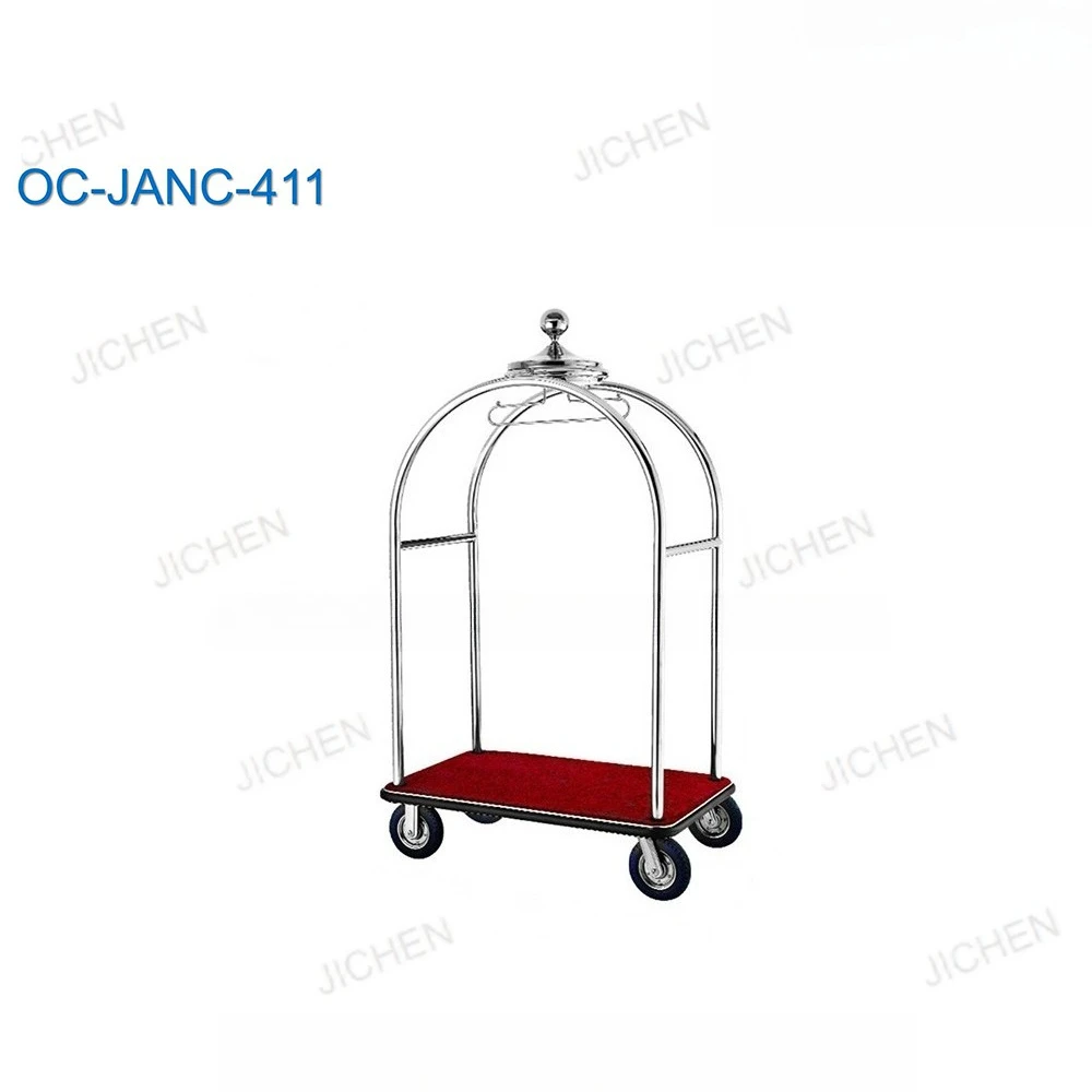 

Cleaning Heavy Duty Stainless Steel Hotel Luggage Cart Trolley With Wheels, Portable Gold Porter