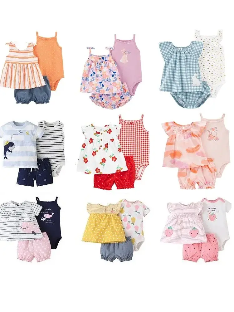 3 Pieces Baby Girls Clothing Set 2024 Summer Infant Girls Tops+Bodysuit+Shorts Soft Cotton Bebe Girls Clothes Outfits Super Cute