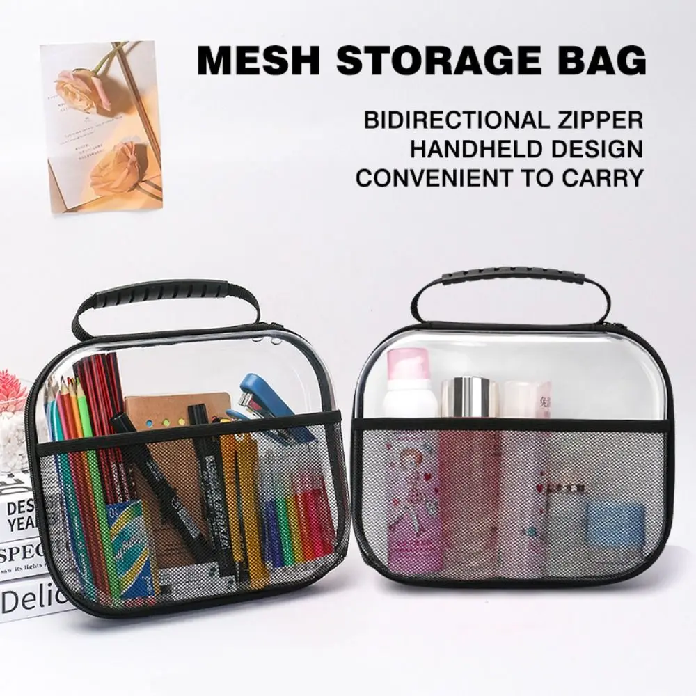 Large Capacity PVC Transparent Mesh Storage Bag Zipper Bag Waterproof Toiletries Organizer Pouch Portable Casual