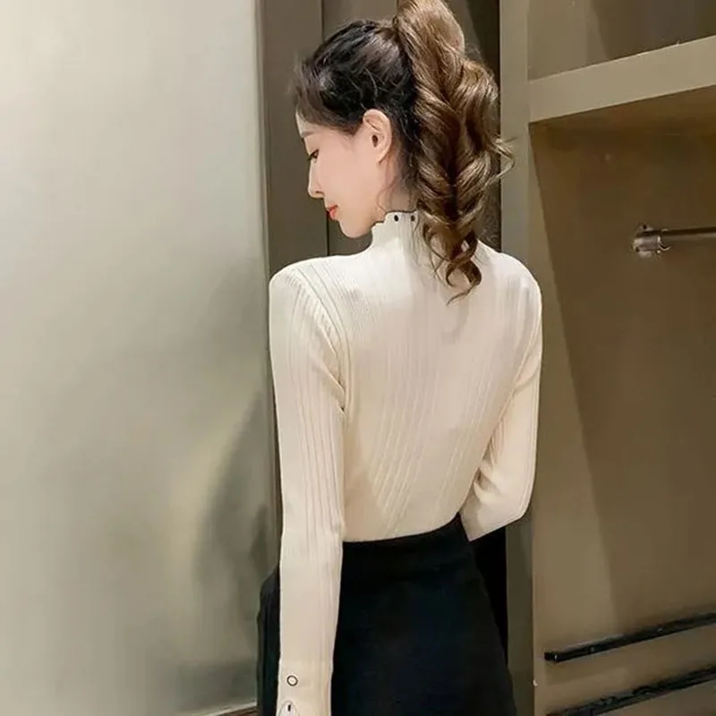 Suéter con cuello de tortuga para mujer, Jersey de manga larga con costuras de encaje, Tops femeninos, novedad de Otoño Invierno 2025